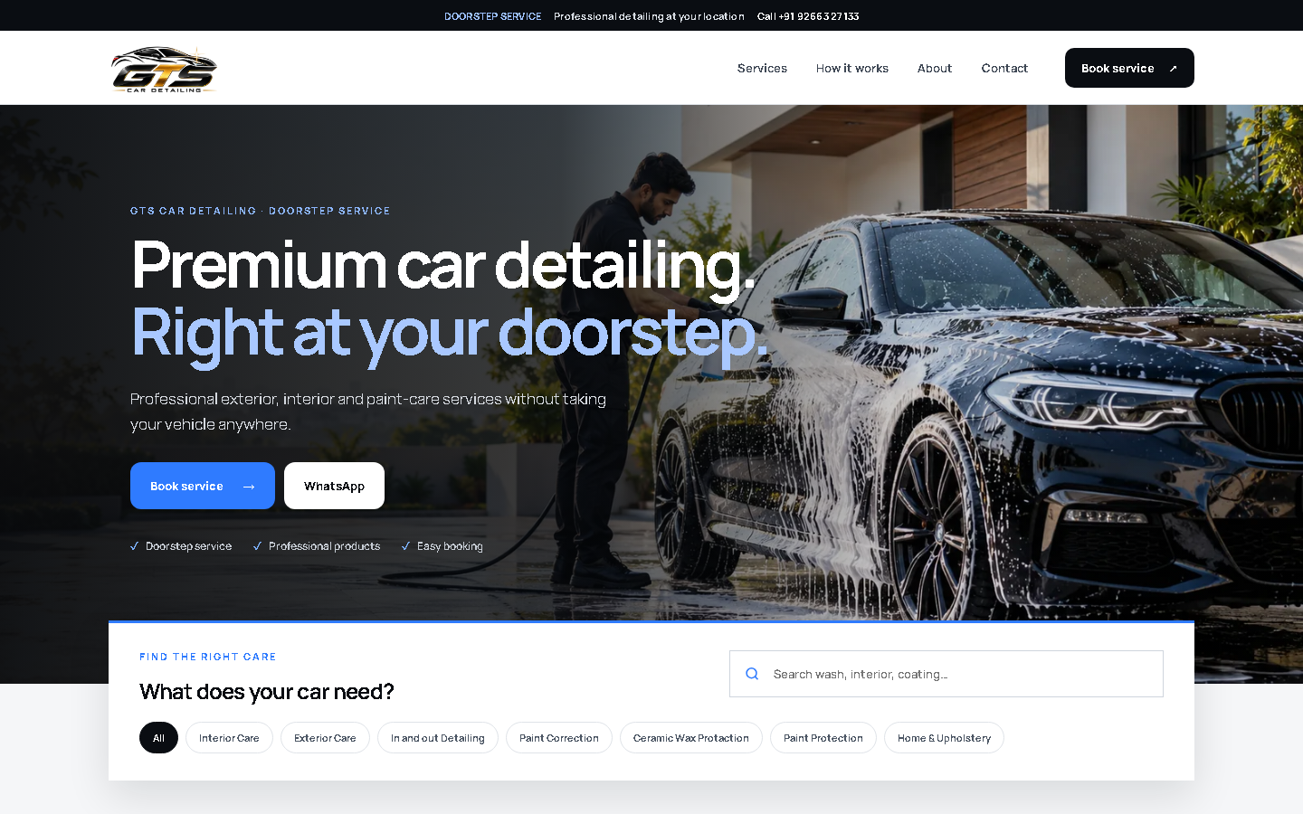GTS Car Detailing website homepage