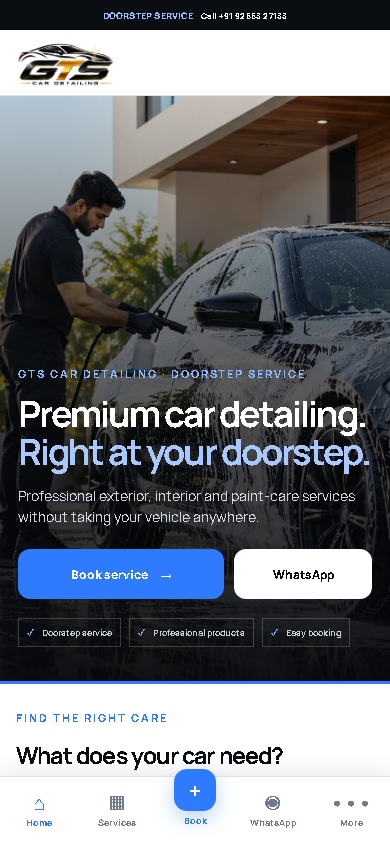 GTS Car Detailing mobile homepage, image 1