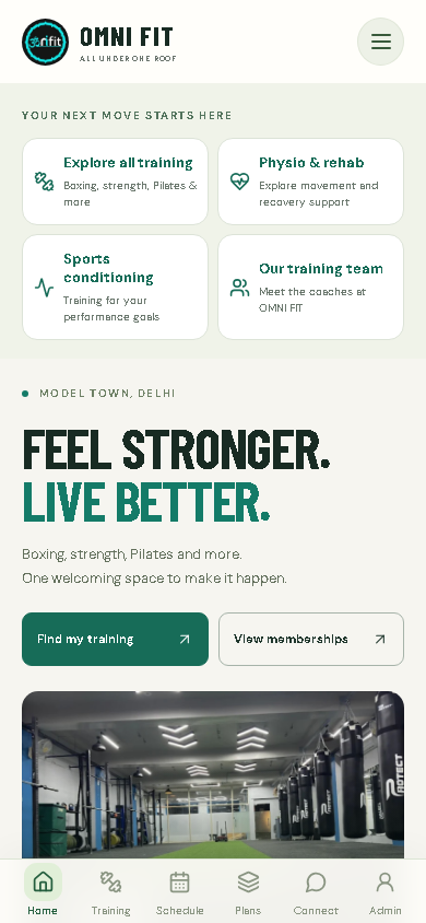 OMNI FIT mobile homepage, image 1
