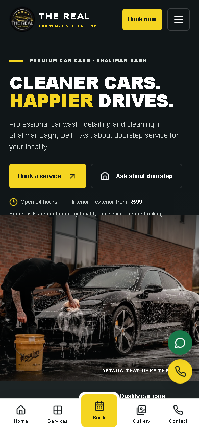 The Real Car Wash mobile homepage, image 1