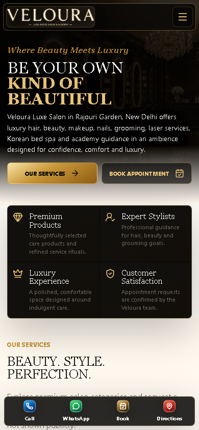 Veloura Luxe mobile homepage, image 1